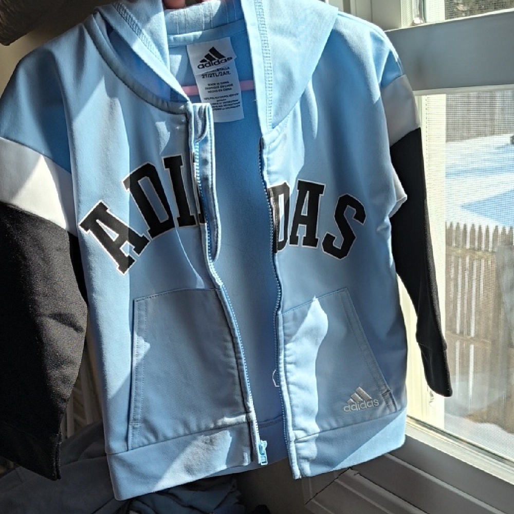 Adidas Sky Blue and Black Zip-Up Hoodie